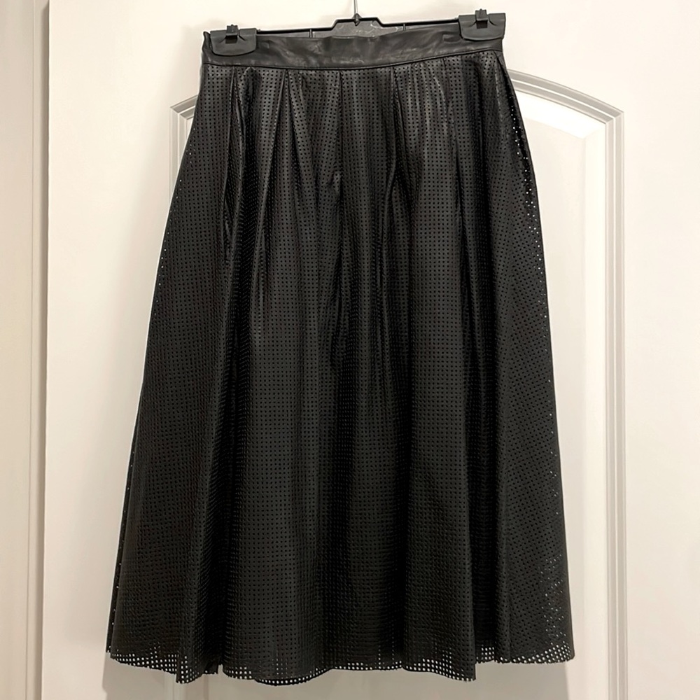Zara Basic Black faux leather pleated midi skirt. Size S.